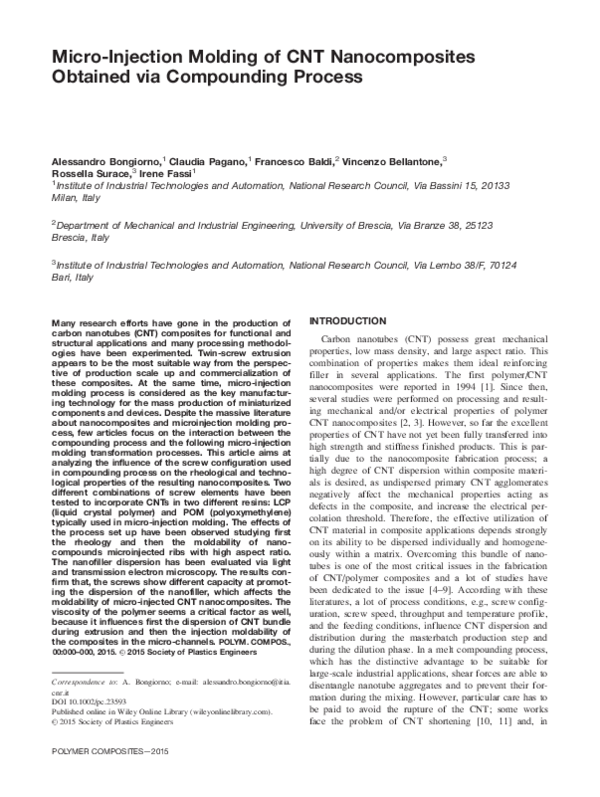 (PDF) Micro-injection molding of CNT nanocomposites obtained via ...