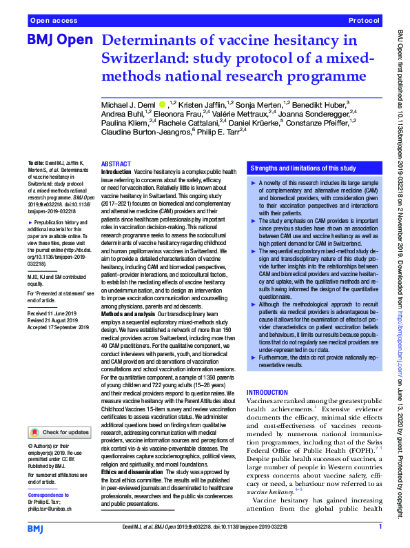 (PDF) Determinants of vaccine hesitancy in Switzerland: study protocol ...