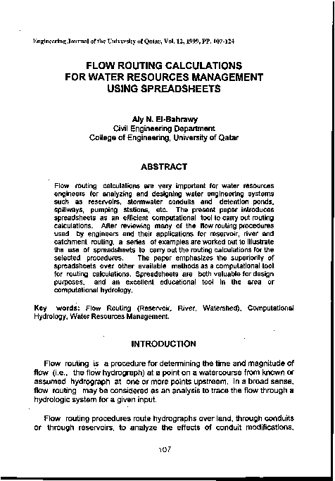 (PDF) Flow Routing Calculations For Water Resources Management Using ...