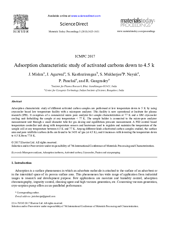 (PDF) Adsorption characteristic study of activated carbons down to 4.5 k