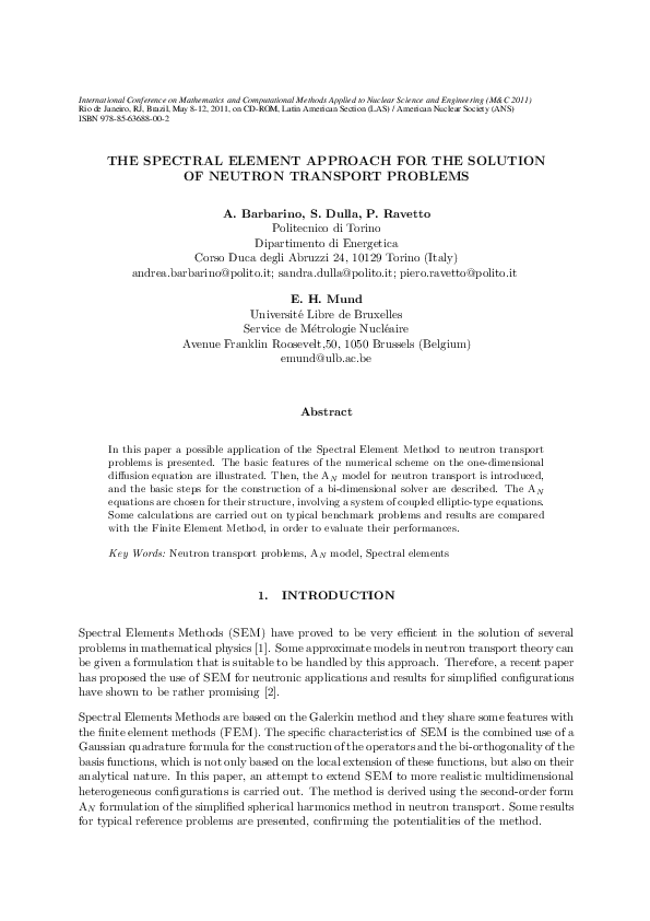 (PDF) The Spectral Element Approach for the Solution of Neutron