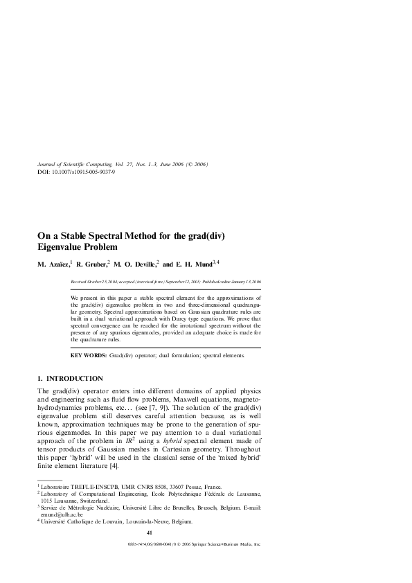 (PDF) On a Stable Spectral Method for the grad(div) Eigenvalue Problem