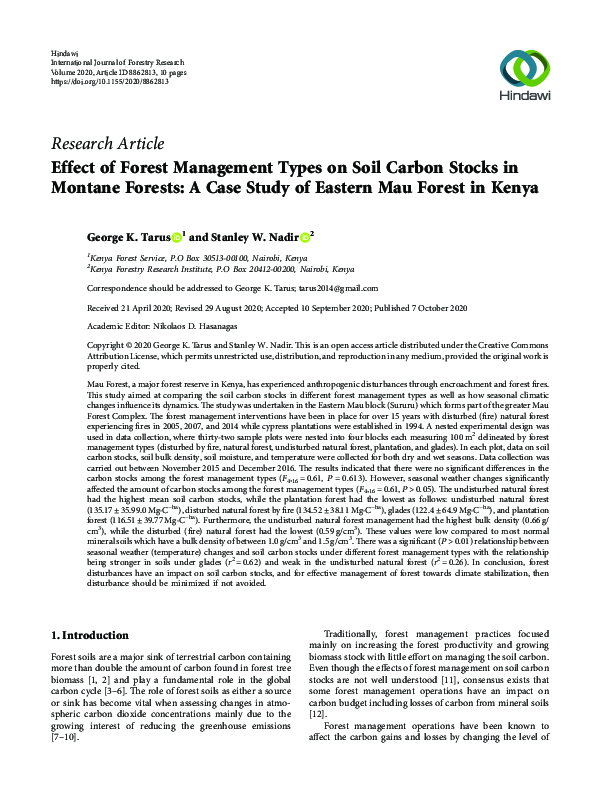 (PDF) Effect of Forest Management Types on Soil Carbon Stocks in ...