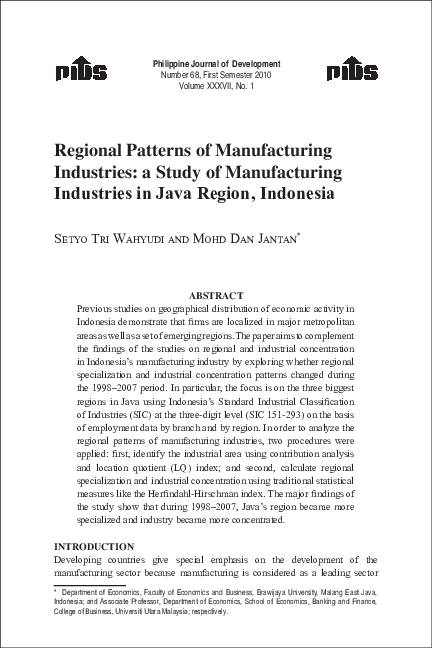 (PDF) Regional Patterns of Manufacturing Industries: a Study of ...