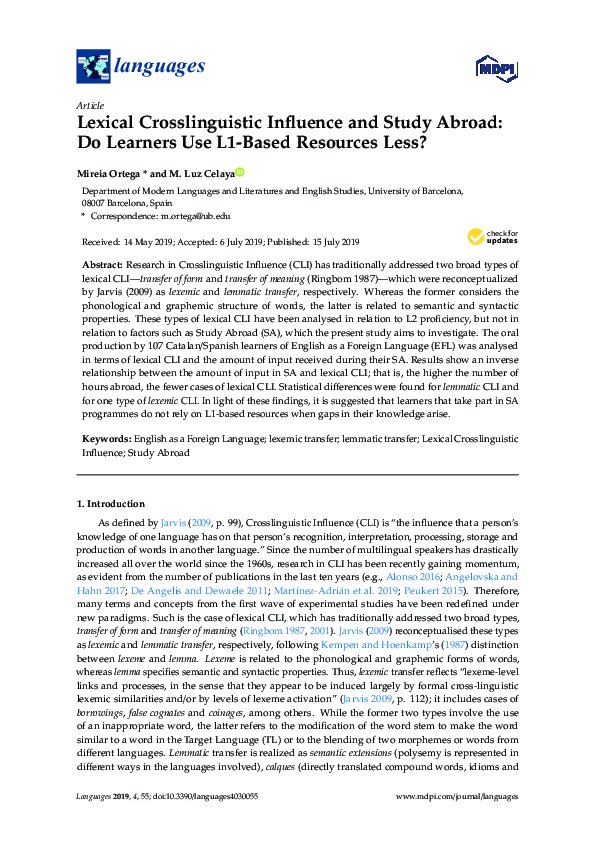 (PDF) Lexical Crosslinguistic Influence and Study Abroad: Do Learners ...