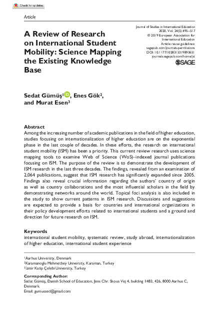 (PDF) A Review of Research on International Student Mobility: Science ...