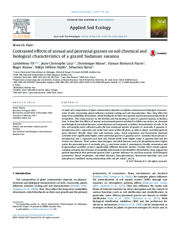 (PDF) Contrasted effects of annual and perennial grasses on soil ...
