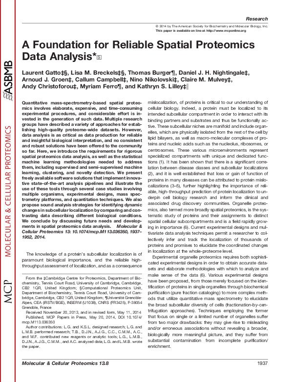 (PDF) A foundation for reliable spatial proteomics data analysis