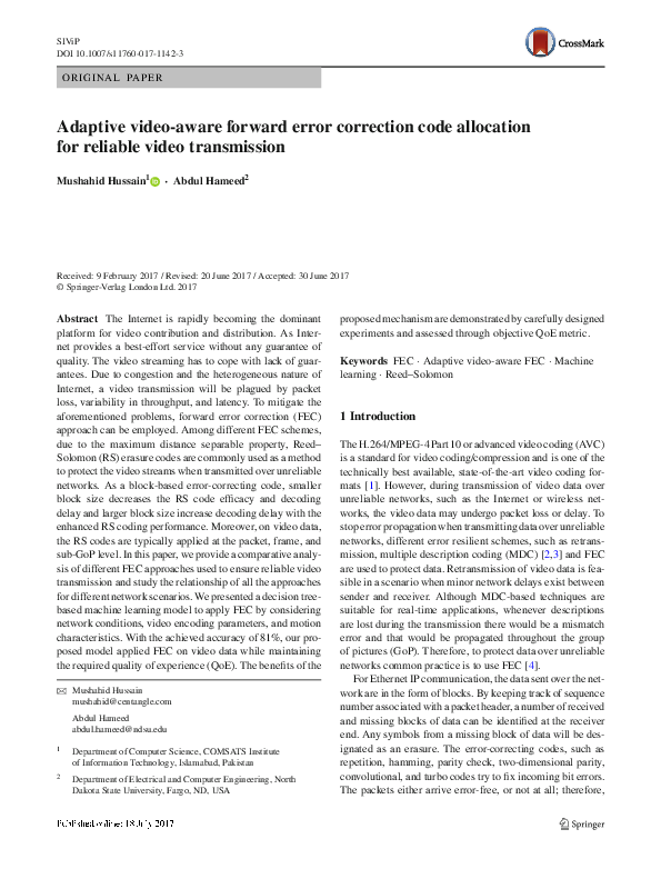 (PDF) Adaptive video-aware forward error correction code allocation for ...