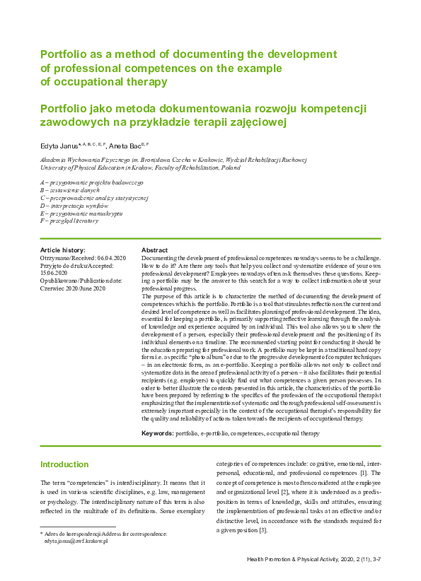 (PDF) Portfolio as a method of documenting the development of ...