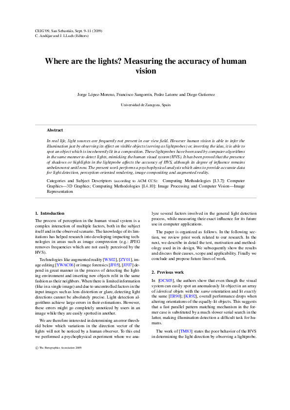 (PDF) Where are the Lights? Measuring the Accuracy of Human Vision