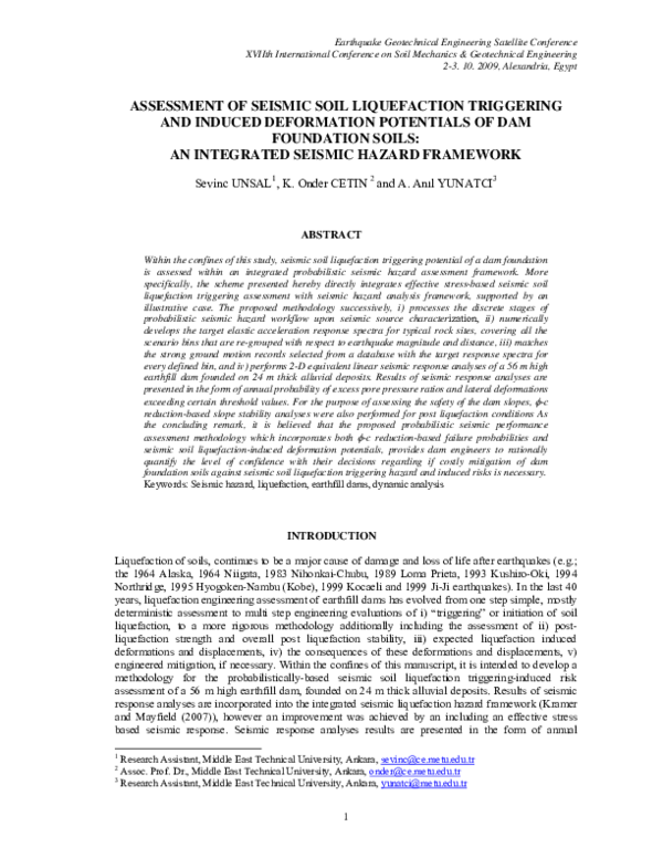 (PDF) ASSESSMENT OF SEISMIC SOIL LIQUEFACTION TRIGGERING AND INDUCED ...