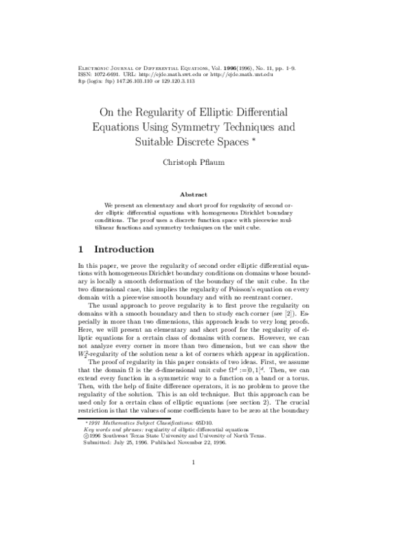 (PDF) On the Regularity of Elliptic Differential Equations Using ...