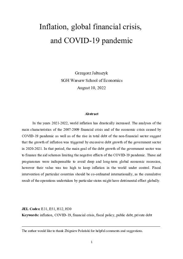 (PDF) Inflation, Global Financial Crisis, and COVID-19 Pandemic