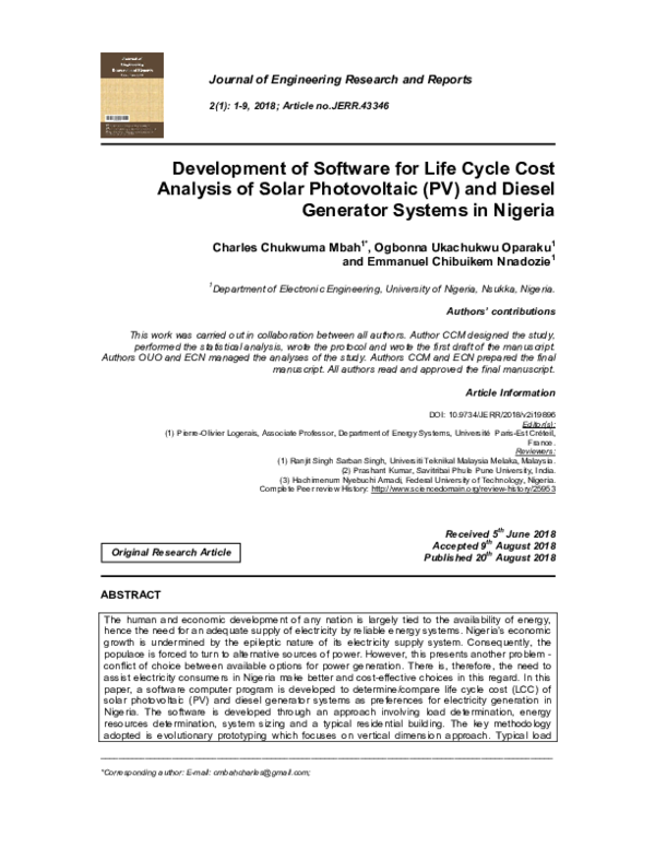 (PDF) Development of Software for Life Cycle Cost Analysis of Solar ...