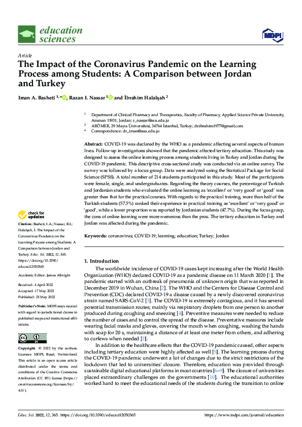 (PDF) The Impact of the Coronavirus Pandemic on the Learning Process ...