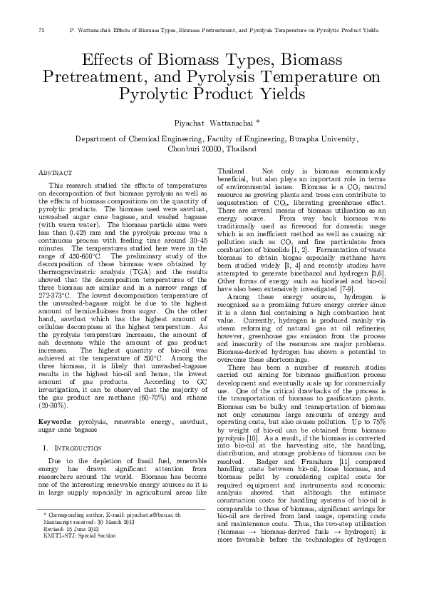 (PDF) Effects of Biomass Types, Biomass Pretreatment, and Pyrolysis ...