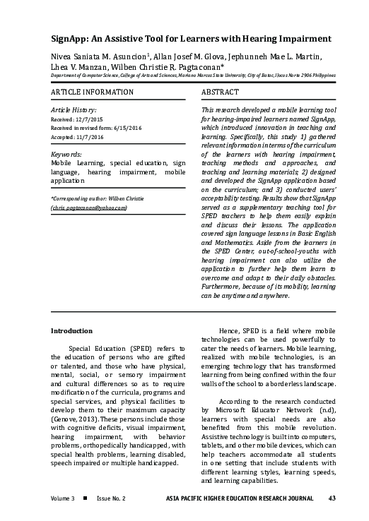 (PDF) SignApp: An Assistive Tool for Learners with Hearing Impairment