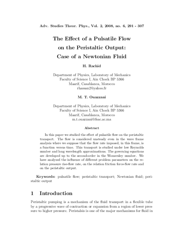 (PDF) Effects of a Pulsatile Flow and an Endoscope on the Peristaltic ...