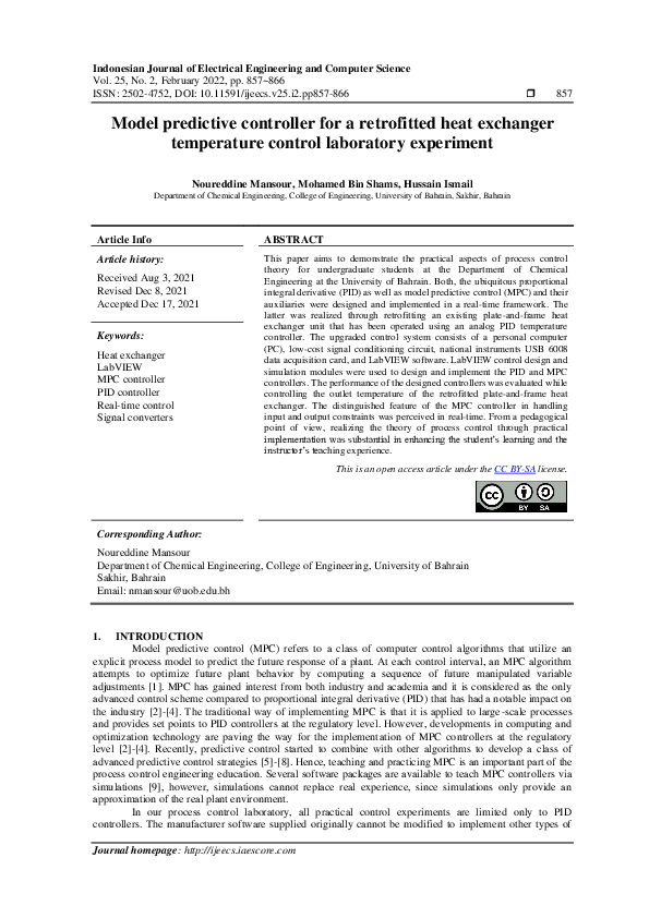 (PDF) Model predictive controller for a retrofitted heat exchanger ...