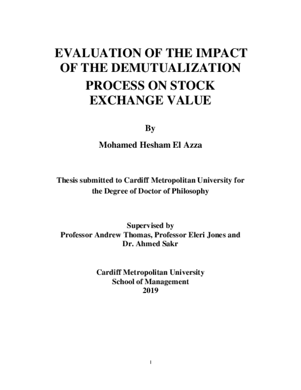 (PDF) Evaluation of the impact of the demutualization process on stock ...