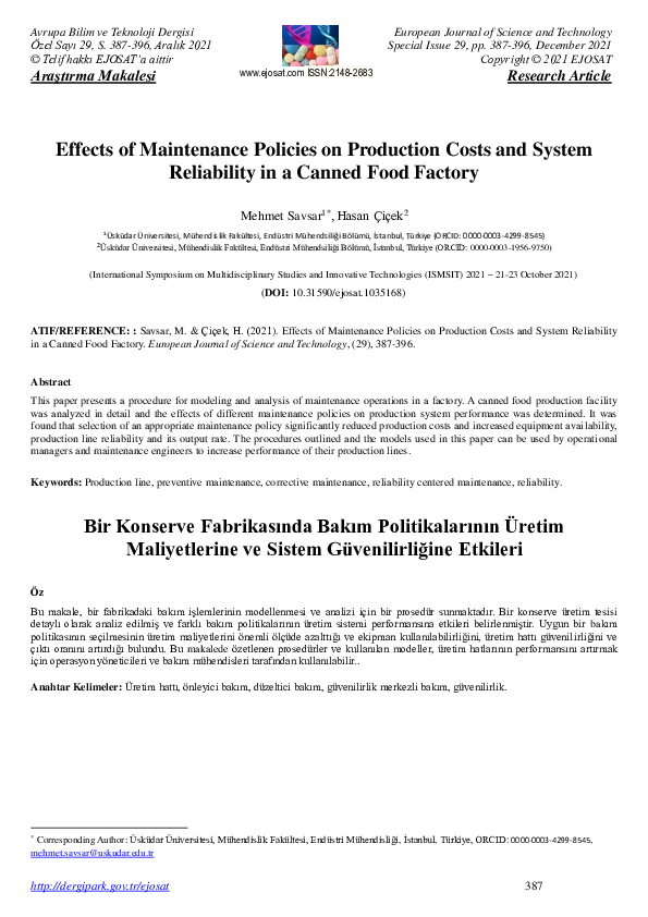 (PDF) Effects of Maintenance Policies on Production Costs and System ...