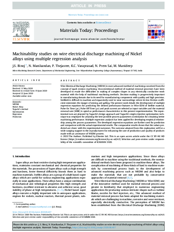 (PDF) Machinability studies on wire electrical discharge machining of ...