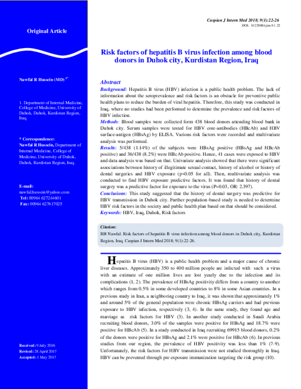 (PDF) Risk factors of hepatitis B virus infection among blood donors in ...