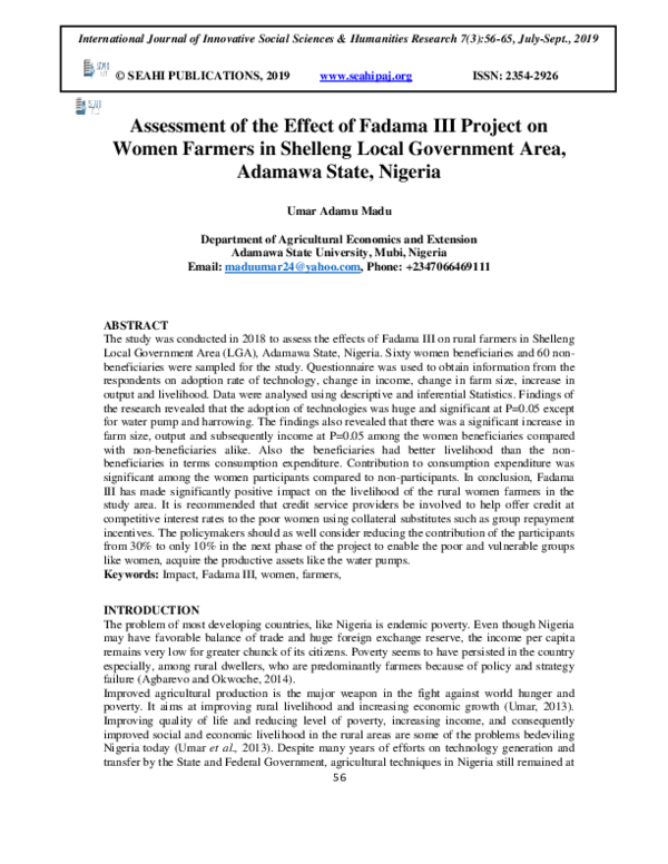 (PDF) Assessment of the Effect of Fadama III Project on Women Farmers ...