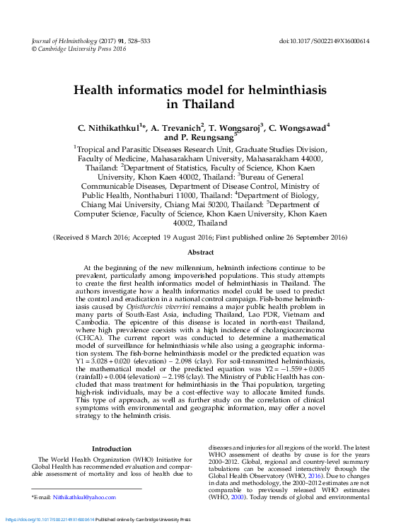 (PDF) Health informatics model for helminthiasis in Thailand