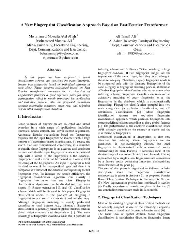(PDF) A New Fingerprint Classification Approach Based on Fast Fourier ...