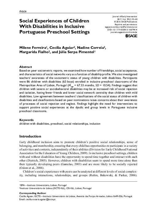 (PDF) Social experiences of children with disabilities: resilience ...