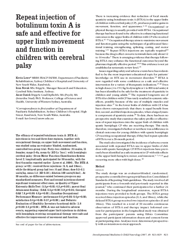 (PDF) Repeat injection of botulinum toxin A is safe and effective for ...