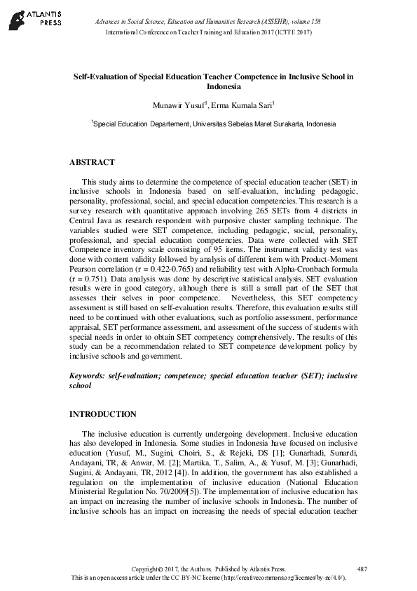 (PDF) Self-Evaluation of Special Education Teacher Competence in ...