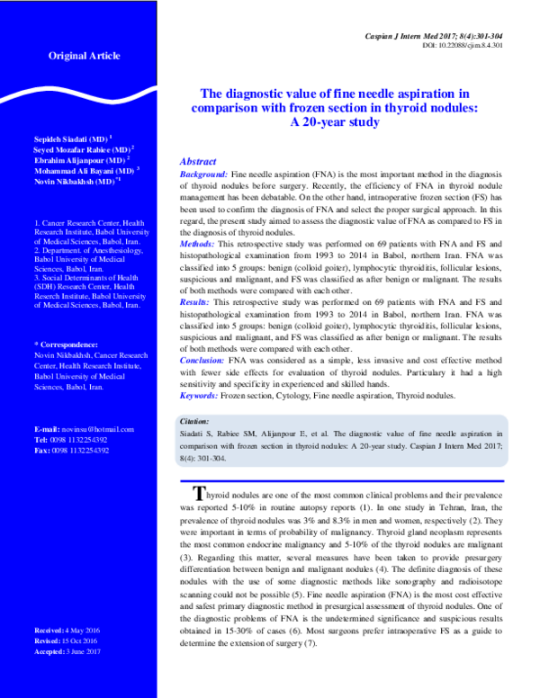 (PDF) The diagnostic value of fine needle aspiration in comparison with ...