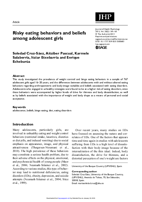 (PDF) Risky eating behaviors and beliefs among adolescent girls