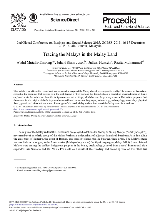 (PDF) Tracing the Malays in the Malay Land ABDUL MUTALIB EMBONG