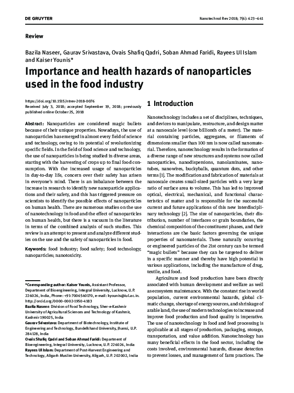 (PDF) Importance and health hazards of nanoparticles used in the food ...