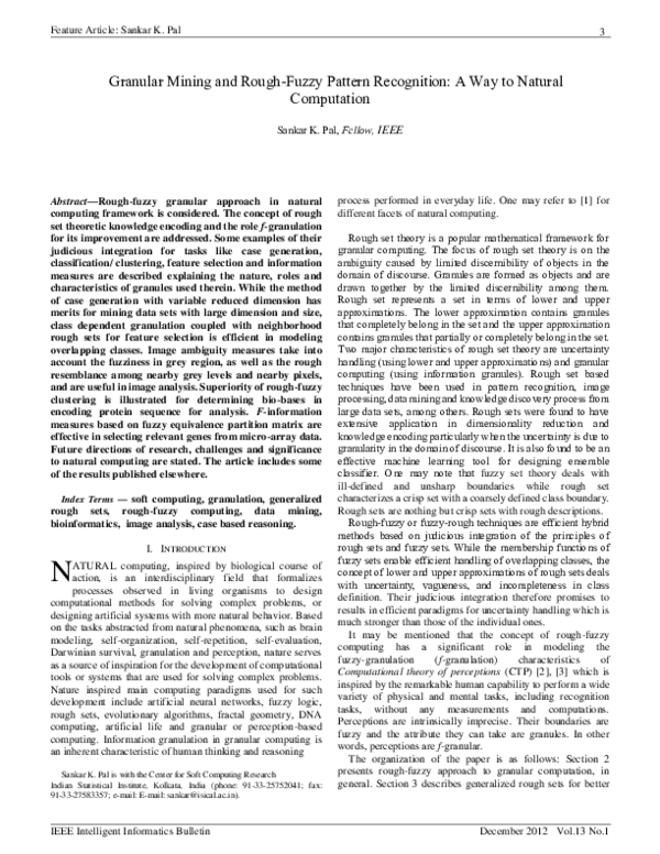 (PDF) Granular mining and rough-fuzzy pattern recognition: a way to ...