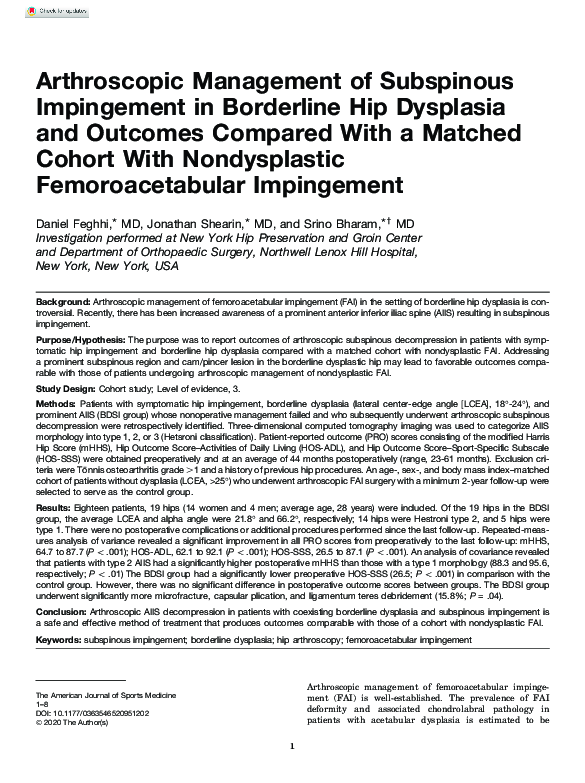 (PDF) Arthroscopic Management of Subspinous Impingement in Borderline ...
