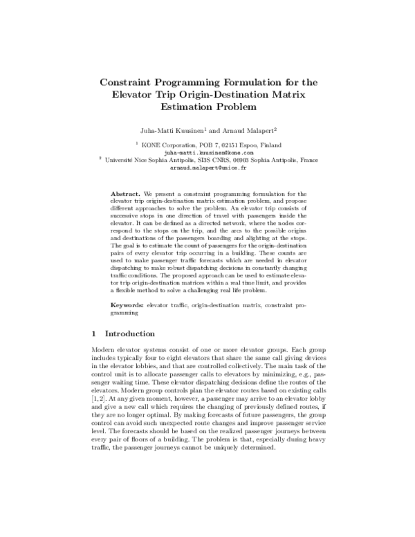 (PDF) The Elevator Trip Origin-Destination Matrix Estimation Problem