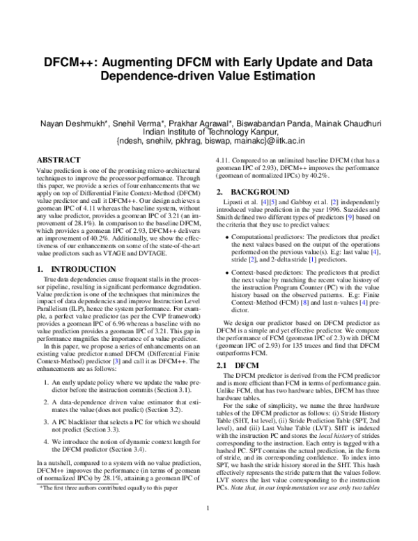 (PDF) DFCM + + : Augmenting DFCM with Early Update and Data Dependence ...