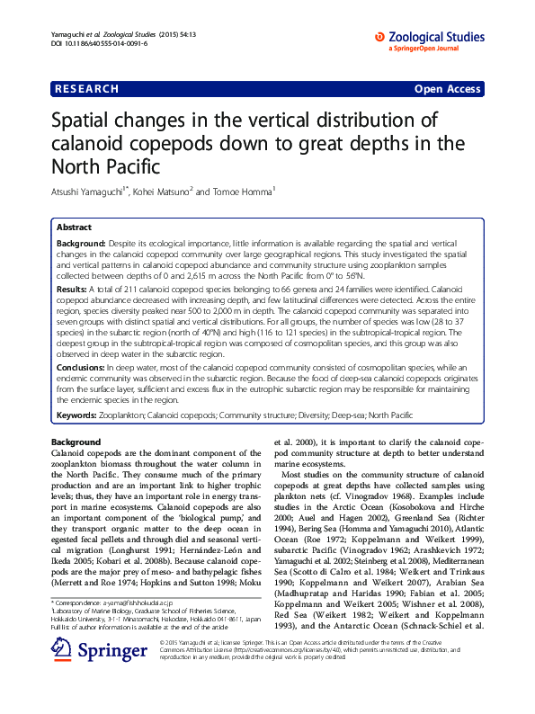 (PDF) Spatial changes in the vertical distribution of calanoid copepods ...