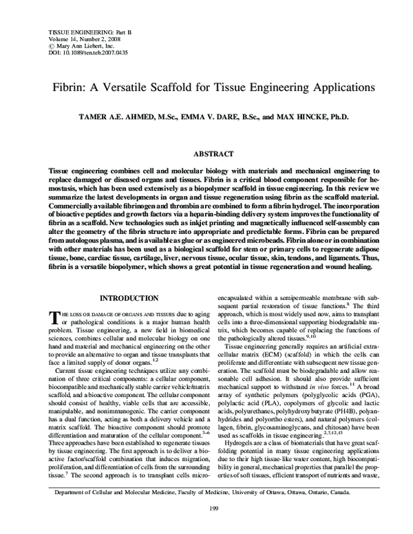 (PDF) Fibrin: A Versatile Scaffold for Tissue Engineering Applications