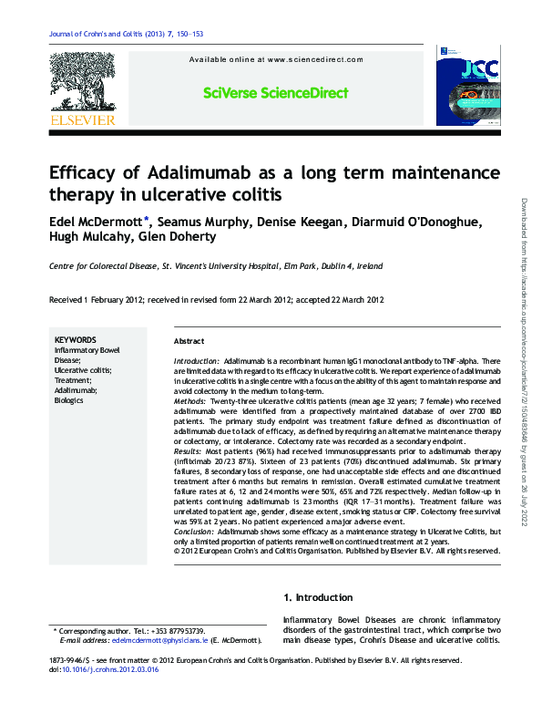 (PDF) Efficacy of Adalimumab as a long term maintenance therapy in ...
