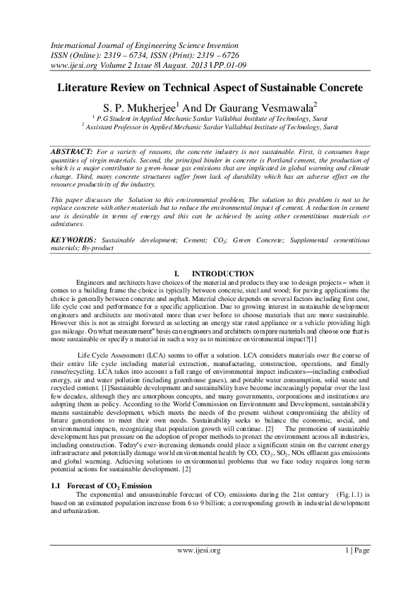 (PDF) Literature Review on Technical Aspect of Sustainable Concrete
