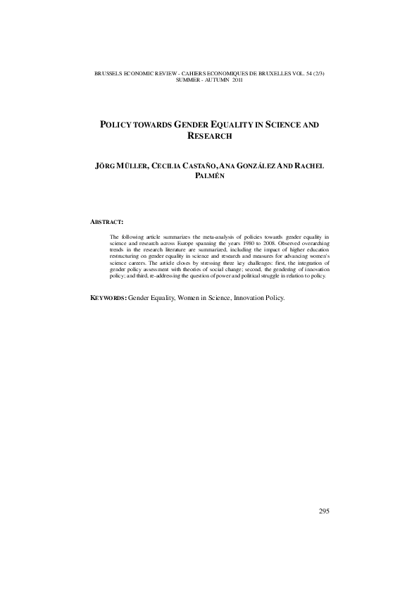 (PDF) Policy Towards Gender Equality in Science and Research