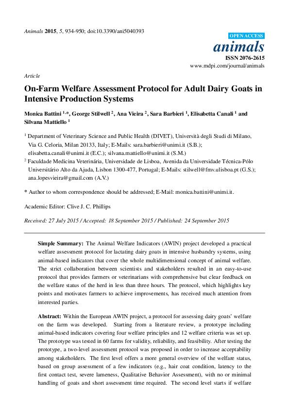(PDF) On-FarmWelfare Assessment Protocol for Adult Dairy Goats in ...