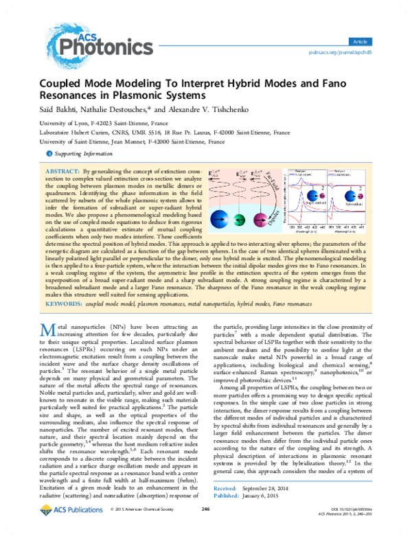 (PDF) Coupled Mode Modeling To Interpret Hybrid Modes and Fano ...