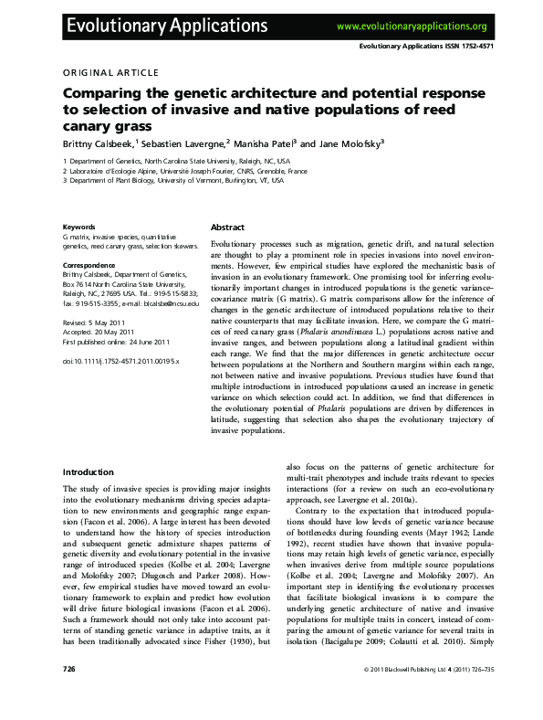 (PDF) Comparing the genetic architecture and potential response to ...